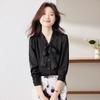 Troloman Women's V-Neck Bow Tie Long Sleeve Blouse