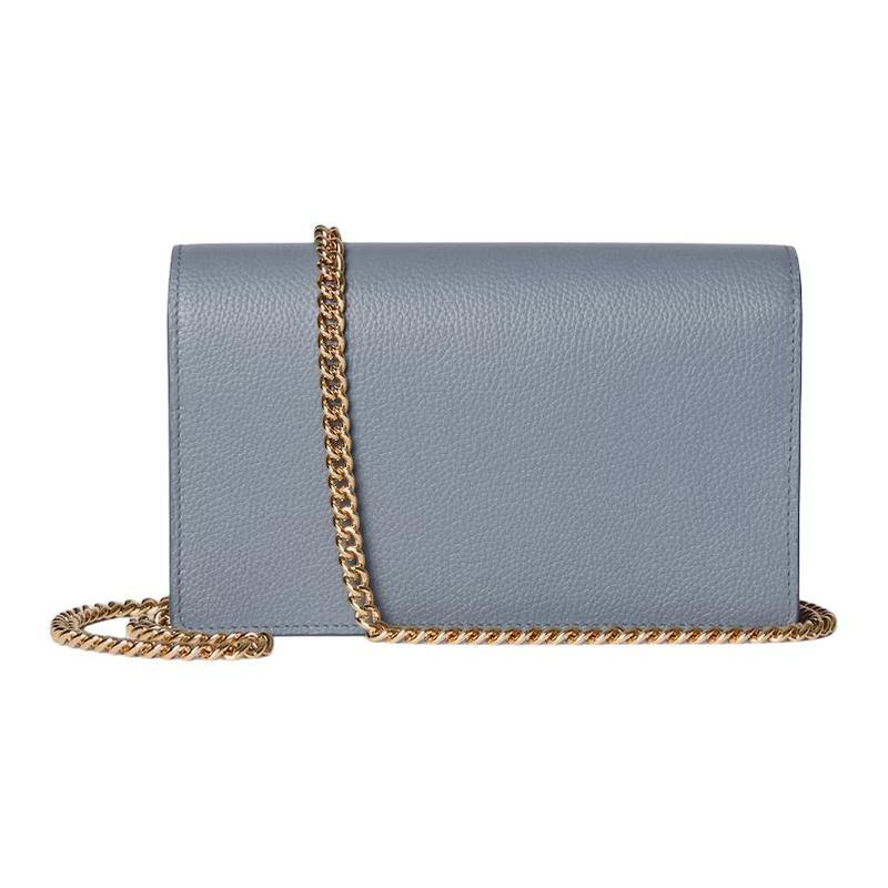 Gucci Double G metal logo leather shoulder bag women's light blue and beige