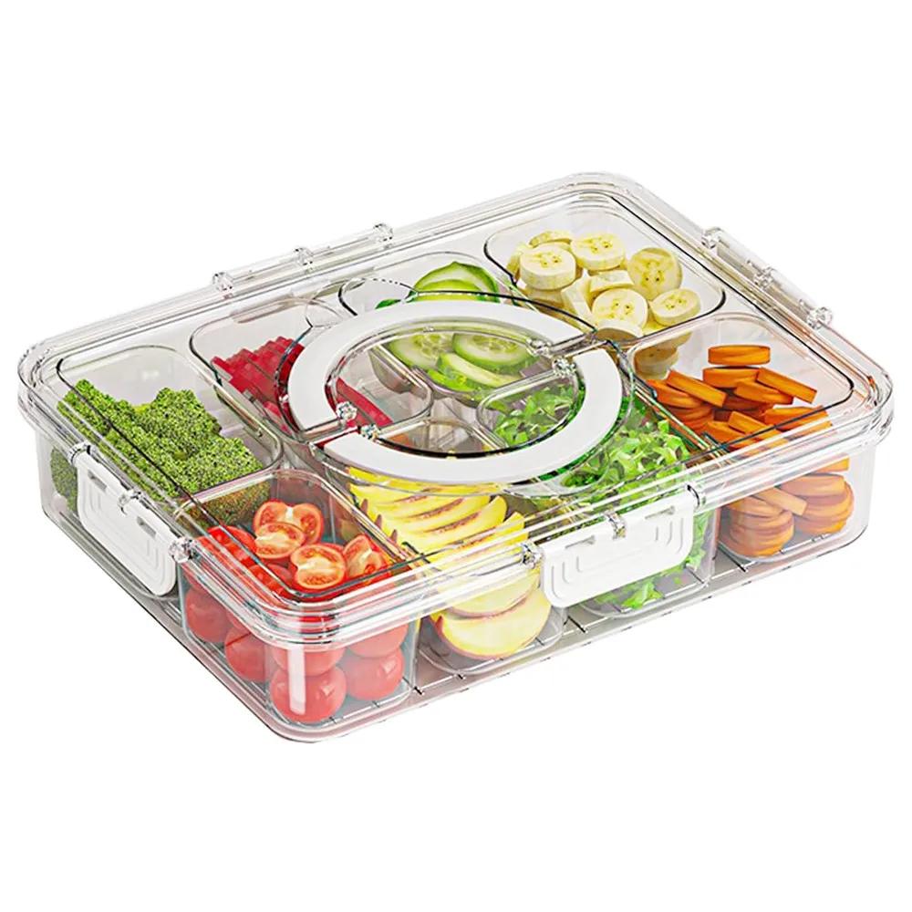 

Veggie Tray with Lid and Handle, Divided Serving Tray, Snack Spinner, Portable Snackle Boxs for Candy Fruits Nuts, Clear Fridge прозорий