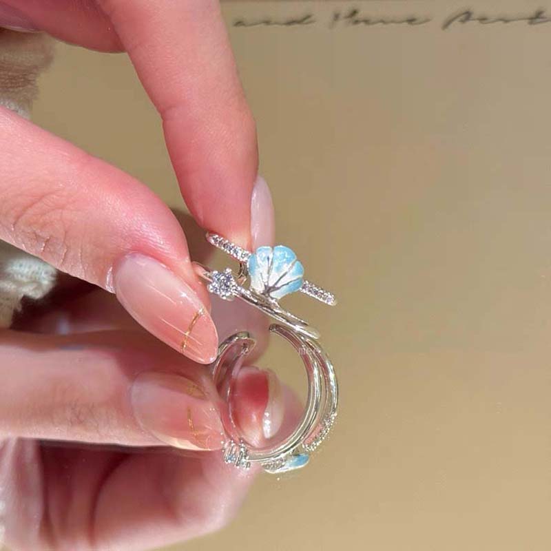 Sweet Blue Starfish Shell Rings for Women Fashion Imitation Pearl Open Rings Summer Seaside Vacation Jewelry Accessories