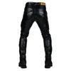 Motorcycle Riding Pants Mens PU Leather Biker Trousers With Multiple Pockets Windproof Waterproof Retro Workwear
