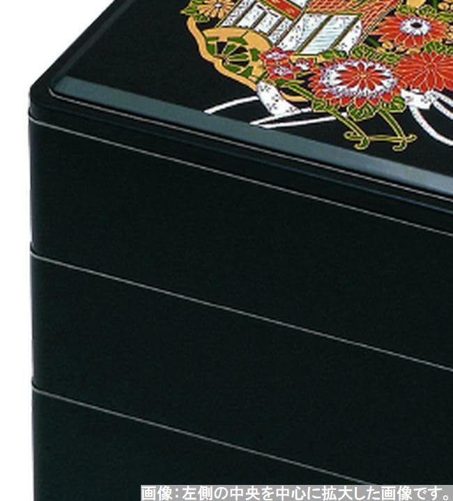 Recreation Bento Box Made In Japan 3 Tiers Dimensions Deep Heavy Black Flower Imperial Palace Car X X J-kitchens (Bento Box) 6.5 19.7cm 19.7cm 19.3cm