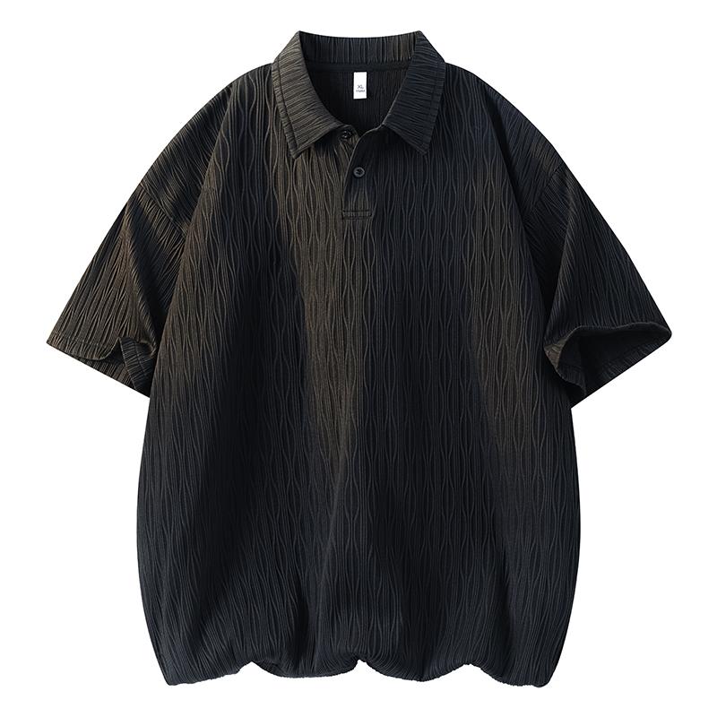 Lapel Short Sleeve Polo Shirt Men s Loose Casual Top 2XL чёрный