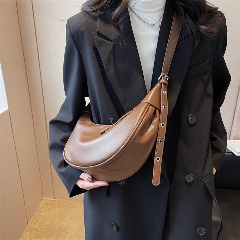 Half Moon Hobo Bags For Women  Latest Luxury Designer Handbag Soft PU Leather Pure Color Shoulder Crossbody Armpit Bag