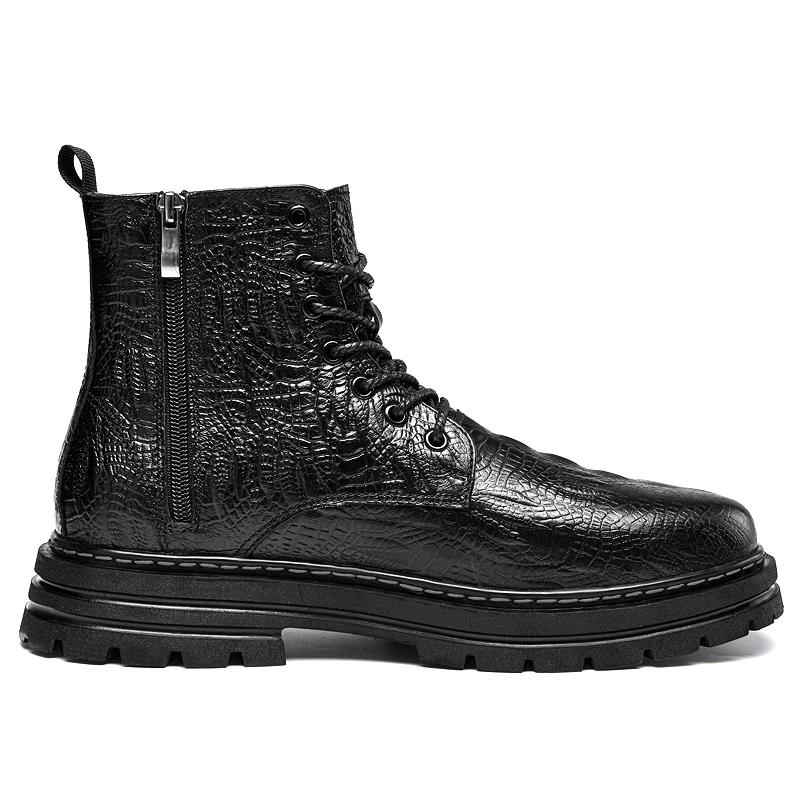 Moda Pelle Screpolata Stivali Denim Stringati da Uomo Vera Pelle Scarpe Casual Inverno Velluto Stivali da Moto Fondo Spesso Stivali Caldi da Uomo