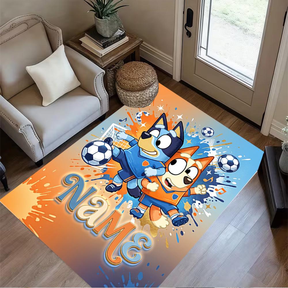 Soccer Fun Bluey Personalized Name Floor Rug Office Rug Perfect for Balcony Game Room Hallway Dormitory Anti-slip Rug Anime Office Decor Spiritual Gif