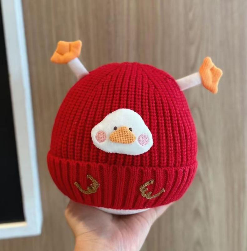 Warm Knit Duck Beanie for Boys & Girls - Windproof Wool Hat, Autumn/Winter