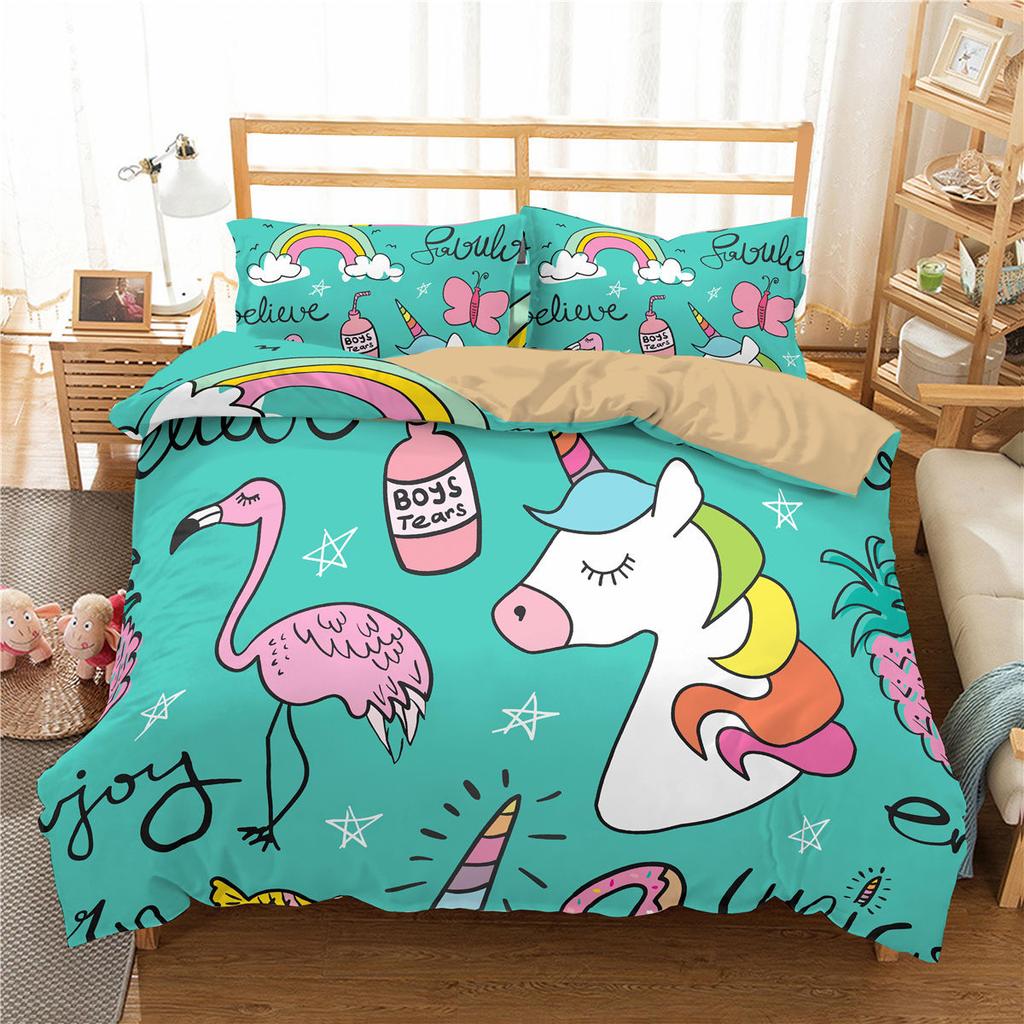 Print Cartoon Animal Dachshund Bedding Set Bedroom Decorative Quilt Cover With Pillowcases Cute Pet Dog,Dinosaur,deer,unicorn