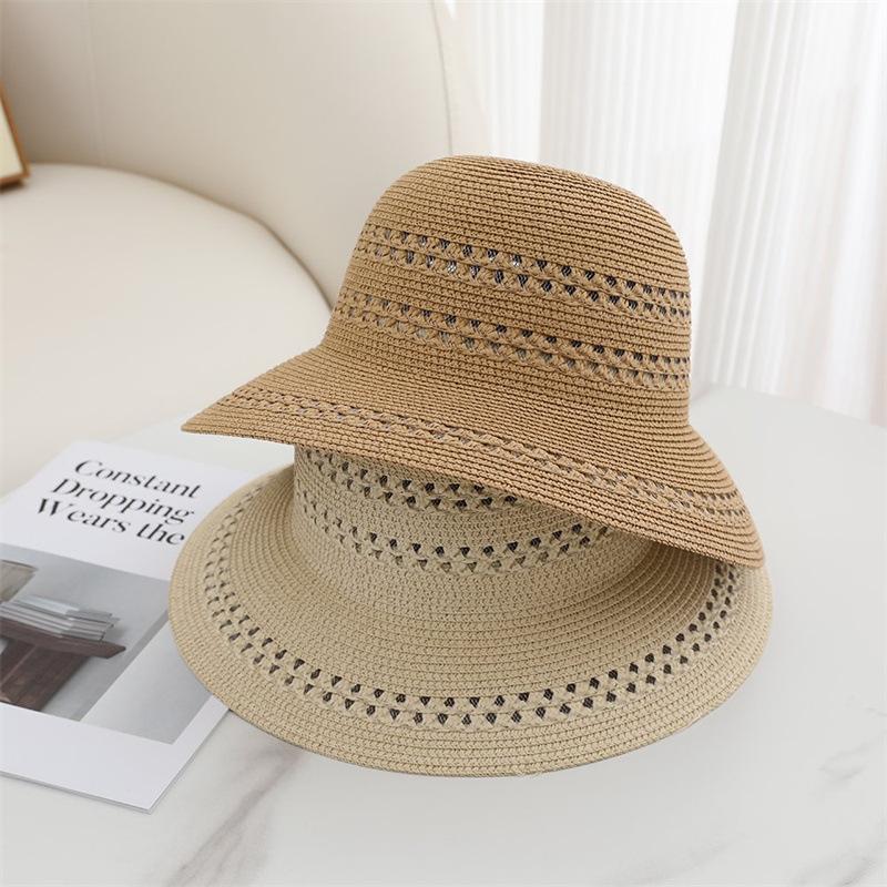 Big Brim Straw Woven Hollow Mesh Fisherman Hat Women's Summer Vacation Seaside Sunscreen Versatile Sunshade Straw Hat