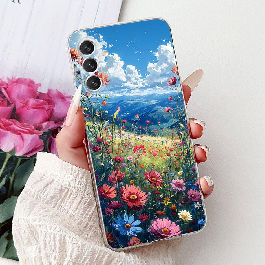 For Samsung Galaxy A24 4G Case SM-A245F Cover Fashion Flower Marble Soft Silicone Phone Covers For Samsung A14 A34 A54 5G Fundas