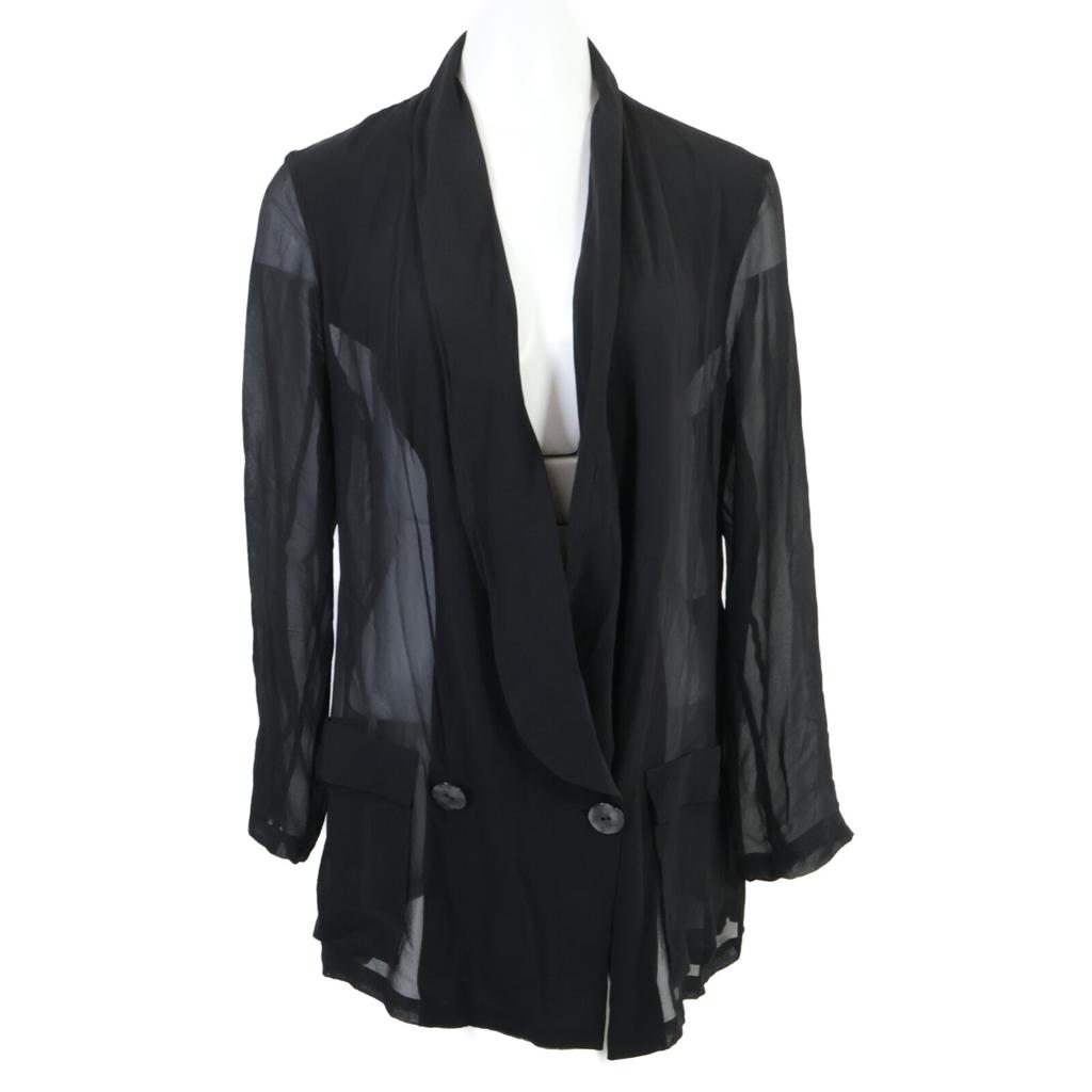 LORETTA CAPONI [Excellent Condition/2013 Model] 25-010-510-0008 100% Silk, Shell Button, Double-breasted, Sheer Jacket S blackUsed