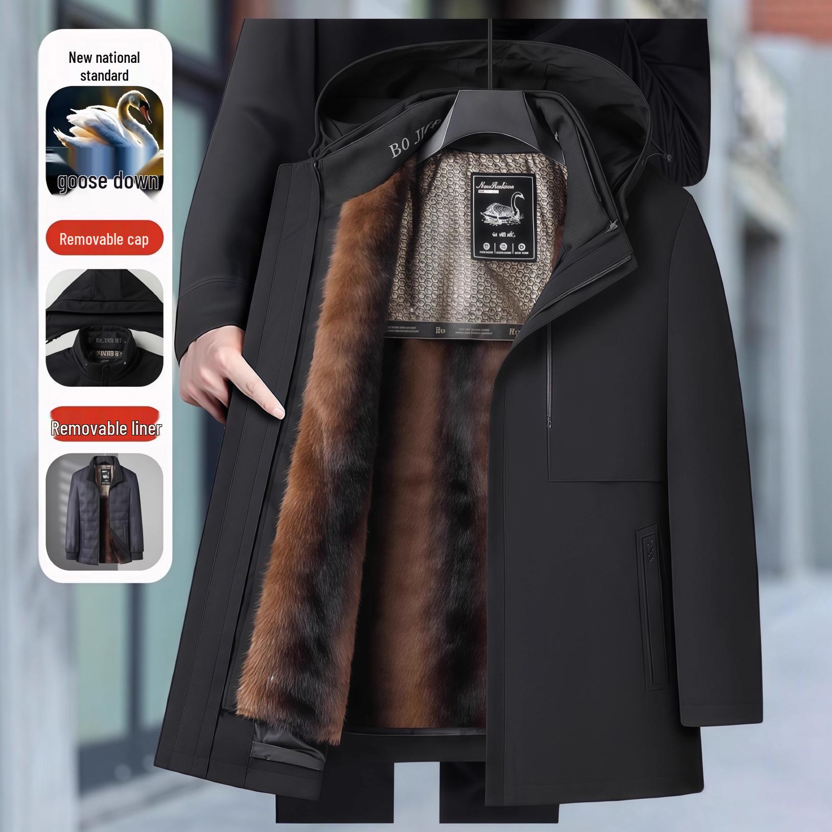 

Men s White Goose Down Jacket with Detachable Liner for Middle-aged and Elderly 4XL (185-205 jin)
