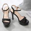 Fashion Luxury Women's High-heel Sandals Waterproof Sequin One Buckle Sandals Wedding Banquet Fashion Shoes Pointed Sexy Ladies Pumps