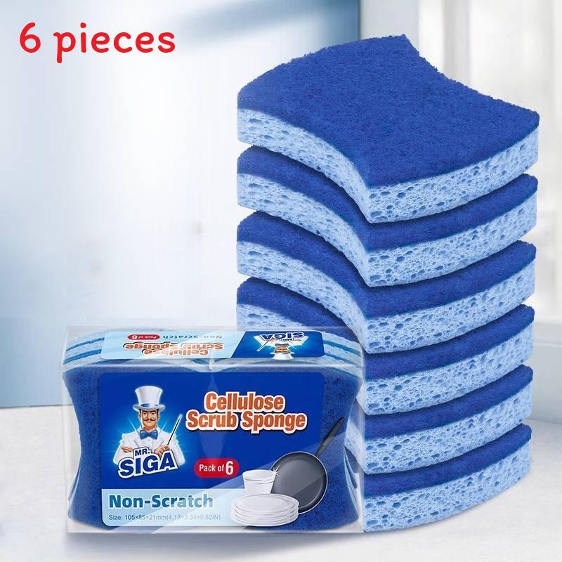 6pcs Mr Siganatural Wooden Pulp Scouring For Cleaning Pots And Dishes
