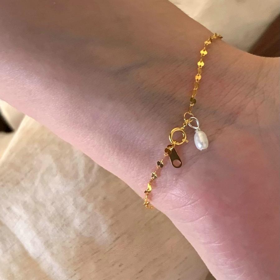 Корейская версия браслета с жемчугом и блестящими пайетками женский дизайн нежные украшения из рисового бисера