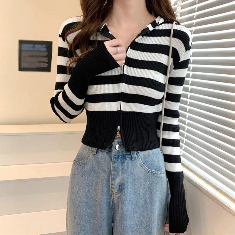 

Осенне-зимний вязаный кардиган, свитера для женщин, свободный крой, толстовка, повседневная футболка, укороченный топ на молнии с длинными рукавами One Size