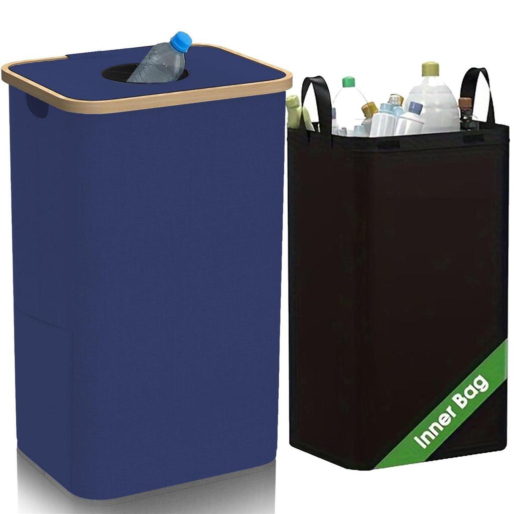 Foldable Bamboo Storage Bin with Lid for Kitchen Recycling