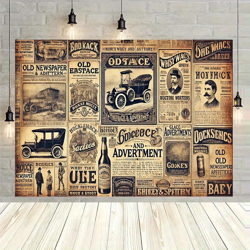 1pc Vintage Newspaper Collage Tapestry Polyester 2D Flat Wall Hanging for Bedroom Living Room All Season Home Decor Gift