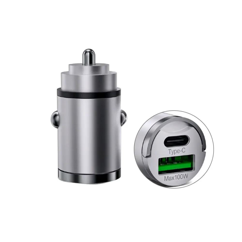 1Pc Mini 100W USB Car Charger Type C QC3.0 PD Car Chargers Fast Charging Car Phone Charger For Iphone Samsung Huawei Xiaomi