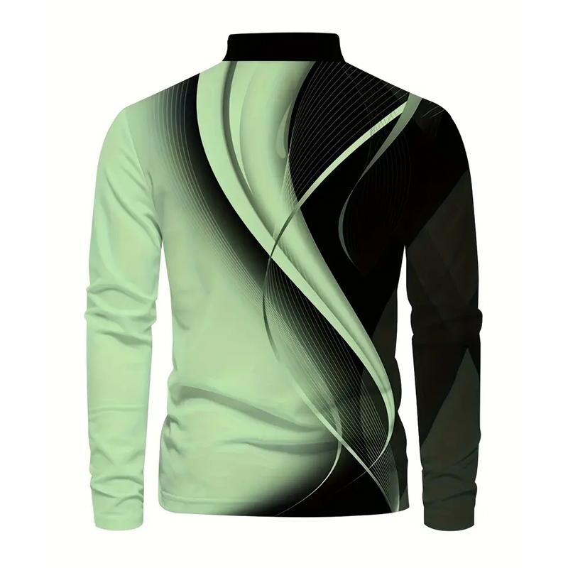 Spring and Autumn Men's Long Sleeved Polo Shirt with Digital Printing for Comfortable Daily Cross Border Popular Men's Clothing