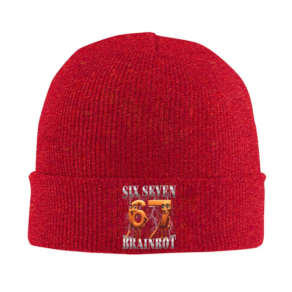 Funny 67 Italian Brainrot Six Seven Meme Bonnet Hats  Beanie Hats Winter Knitted Hat Funny Unisex Hippie Elastic Cap