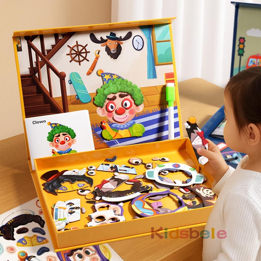 Magnetic Puzzle Montessori Toy Funny Expression Dress Up Matching Game Creative Educational Toy Birthday Party Gift For Kids