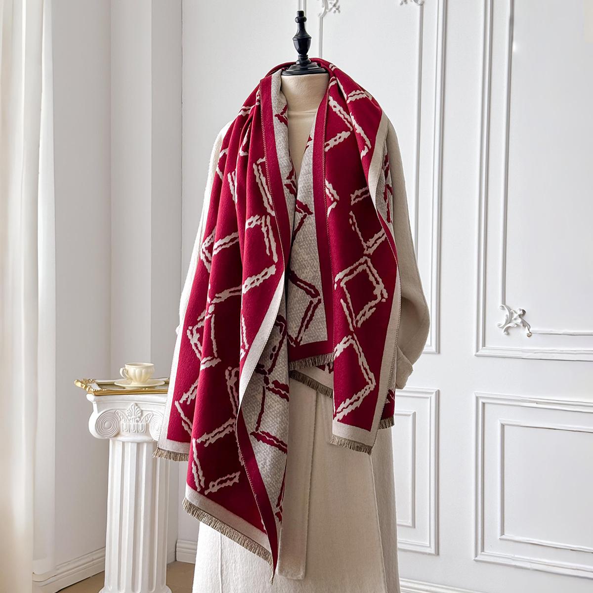 Новый Дизайн Женский Зимний Кашемировый Жаккардовый Шарф Женский Толстый Плед Мягкий Буфанда Тепло Пашмина Кисточки Шаль Косынка