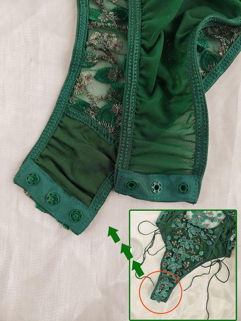 Damers spetsbroderi mesh rygglös body med dragsko i midjan