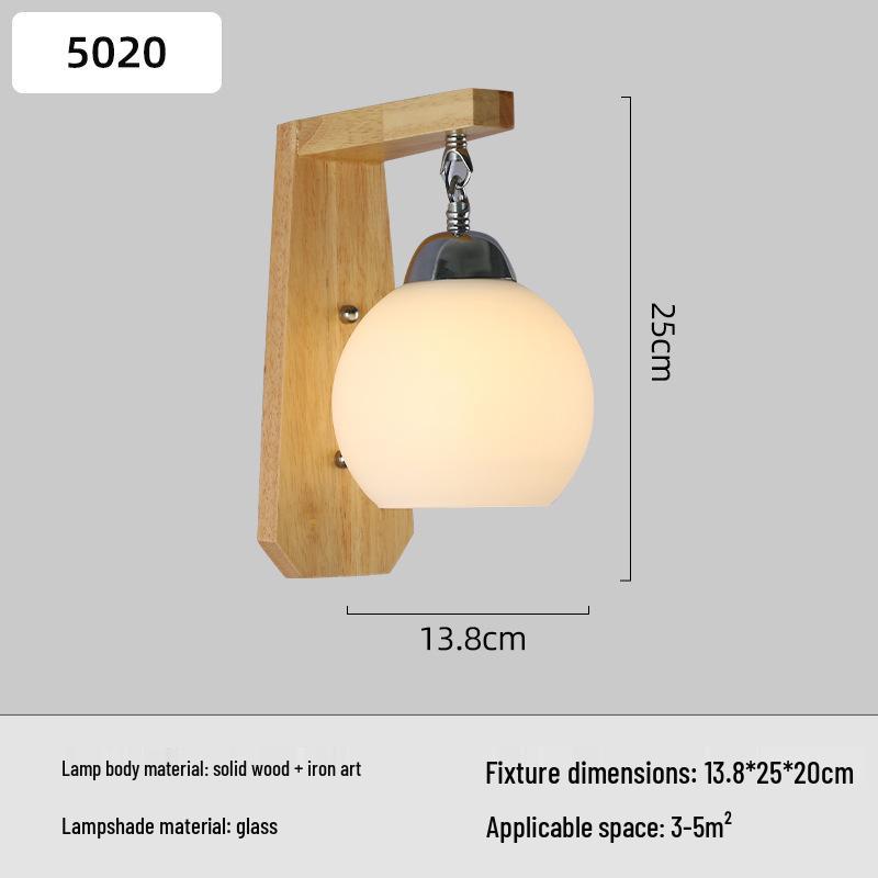 Solid Wood Glass Wall Lamp for Bedroom, Living Room, or Study - Chinese Art and European Style