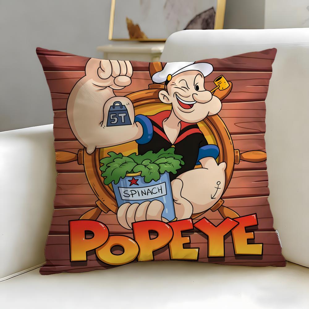 Classic Cartoon Popeye the Sailor Cushion Cover Soft  EasyWash Pillow Case  Versatile for Couch Bed Travel and Office