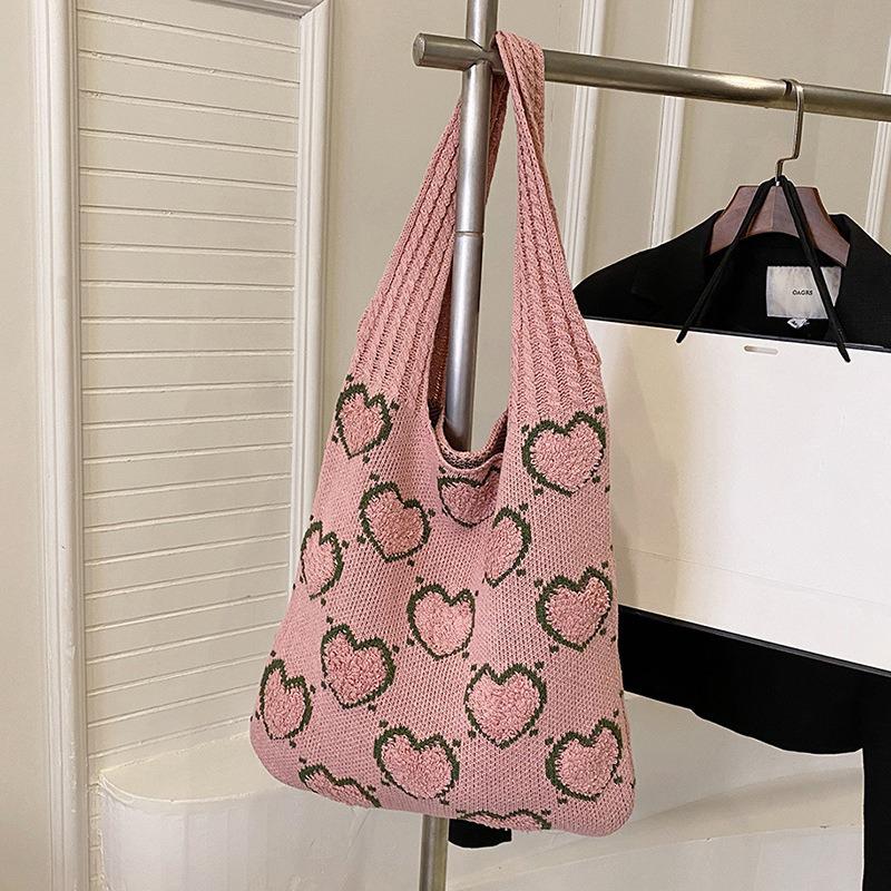  Versatile Knitted Bag Knitted Bag Love Shoulder Bag Handbag Shopping Bag
