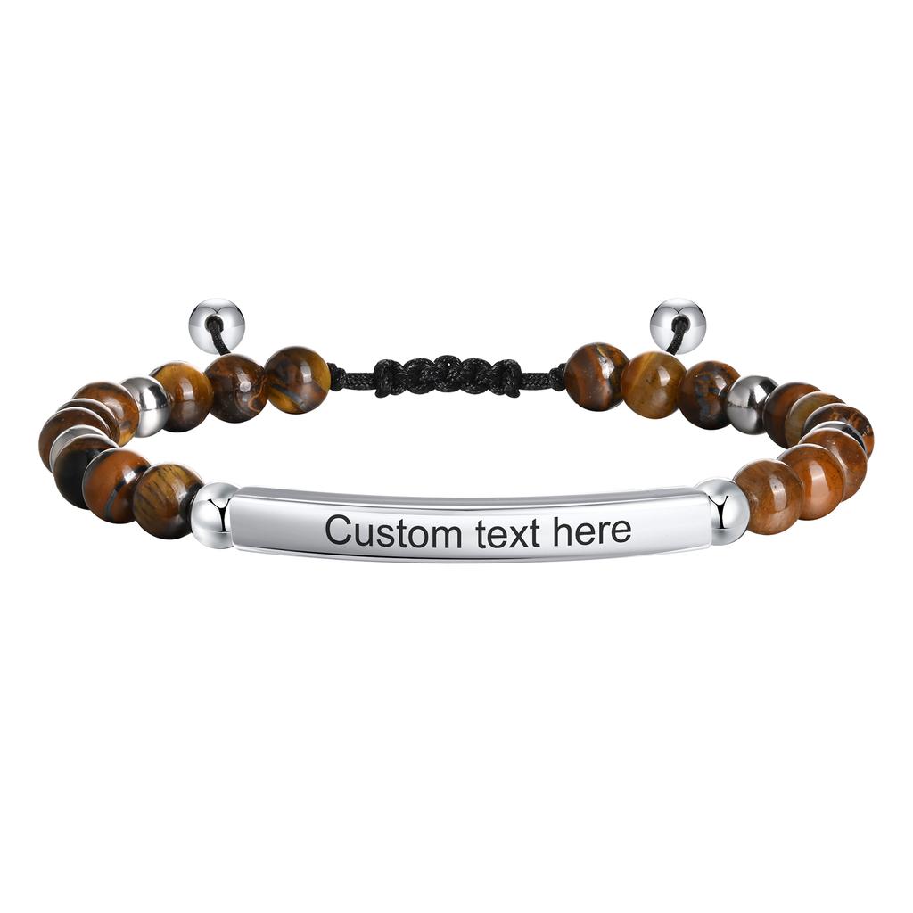 Prjewel Herren geflochtene Seilkette verstellbare Perlenarmbänder mit personalisiertem Namen Datum individuell graviert Edelstahl Schmuck