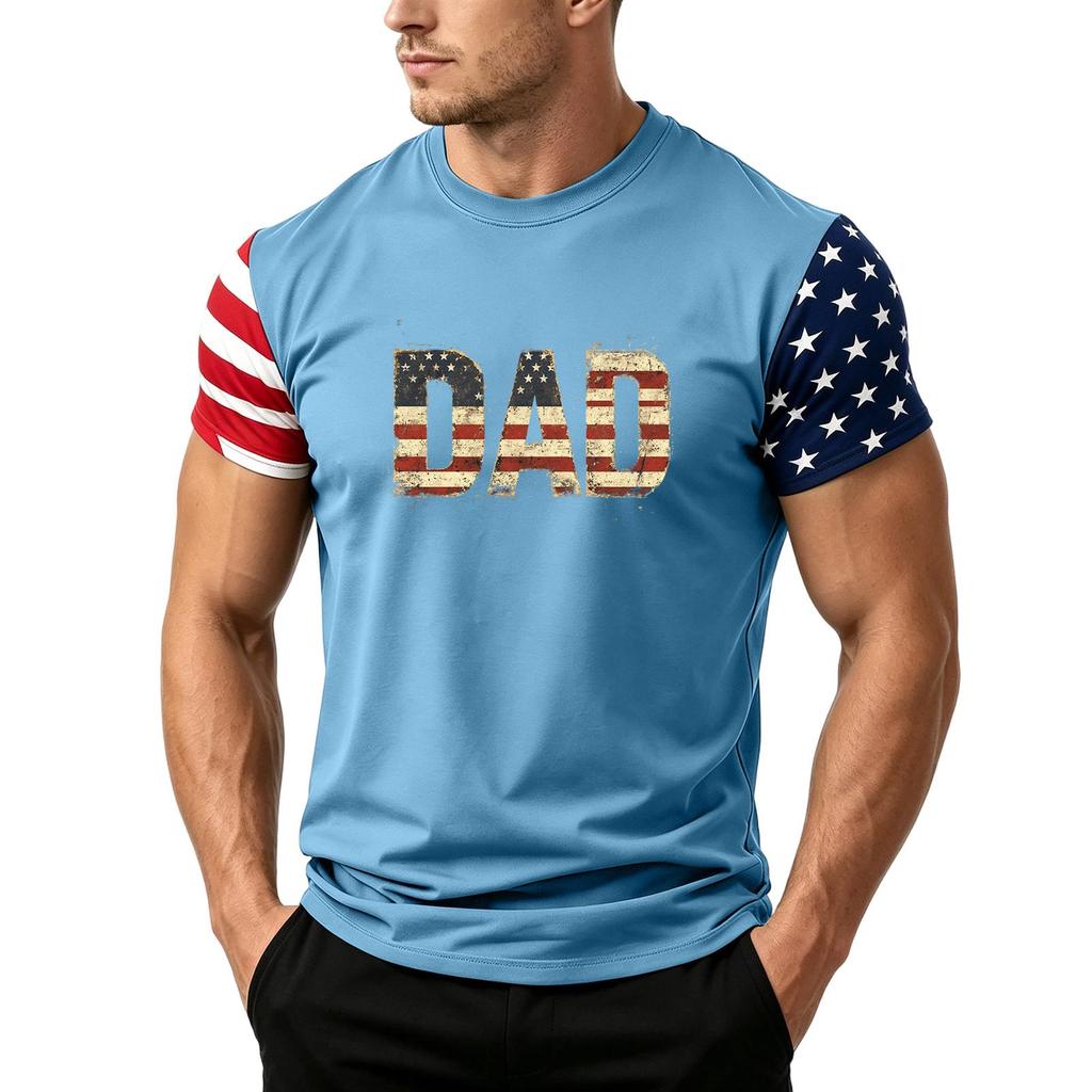 Men's Loose Fit Short Sleeve T Shirt Dad Flag Print Casual Summer Daily Wear Top for Father's Day and Independence Day
