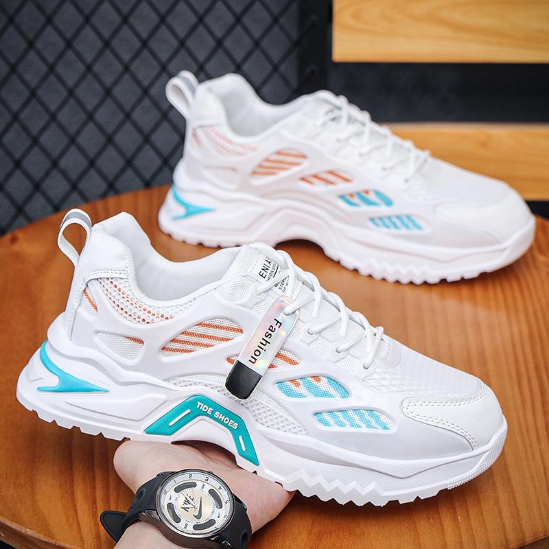 Shoes Men 2024 Breathable Mesh Sports Shoes Men Korean Trend with Thick Bottom Casual Running Shoes Flat Non-slip Hombre Tenis
