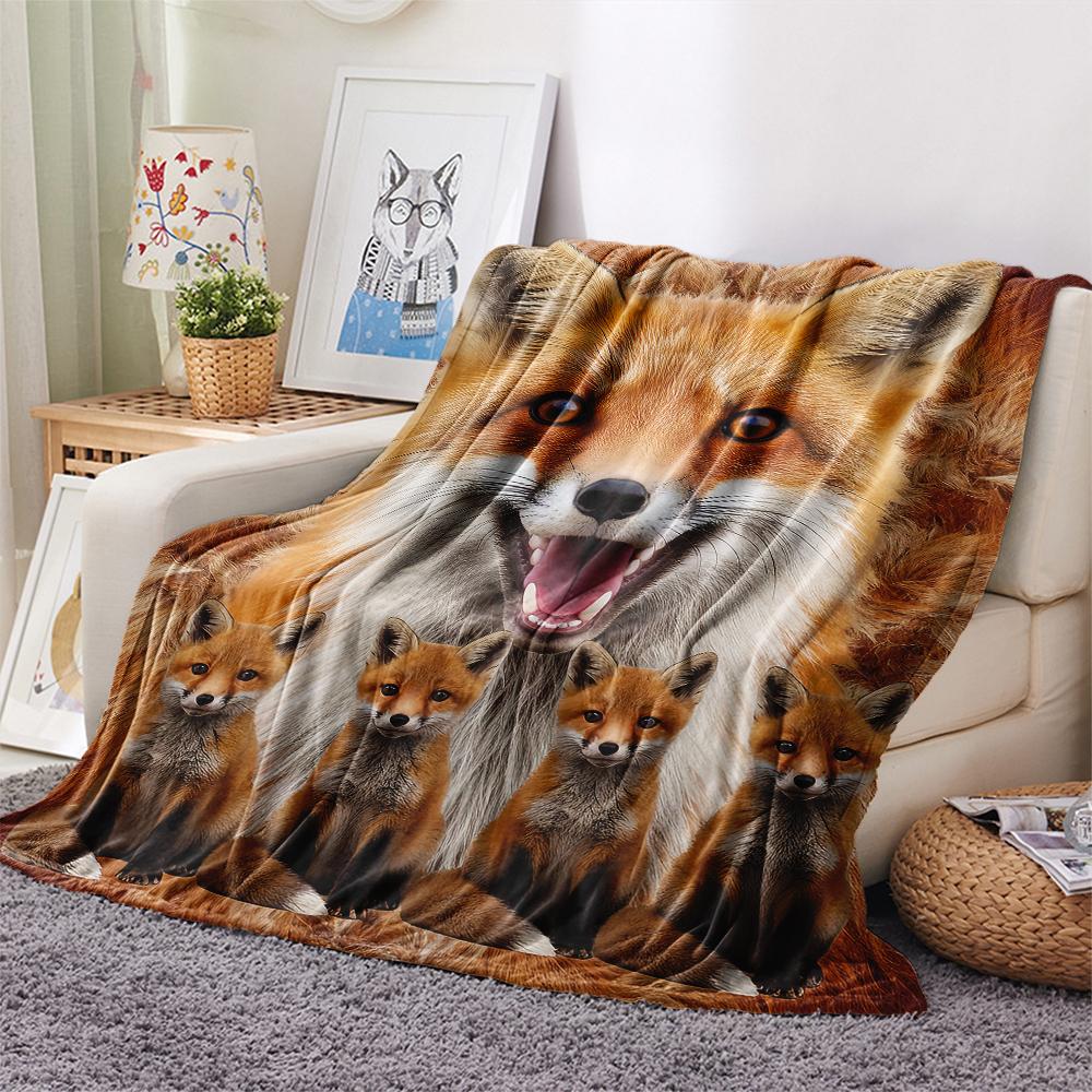 1Pc Fox and Sloth Print Flannel Blanket, High quality Comfortable for All Seasons, Home Decor, Warmth and Comfort, Perfect for Gifts