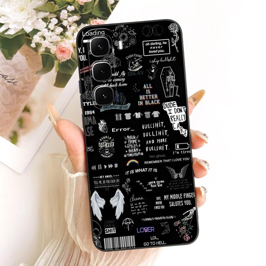 Phone Case For Infinix Hot 60 Pro 60i Black Cat Cartoon Dragon Animals Pattern Bumper For Hot 60 Pro+ Soft Liquid Silicone Cover