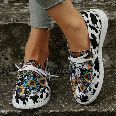 Modne damskie buty z nadrukiem na płaskim obcasie 2024 Modne antypoślizgowe wygodne lekkie buty płócienne na zewnątrz Trend Sportowe buty codzienne Podróże