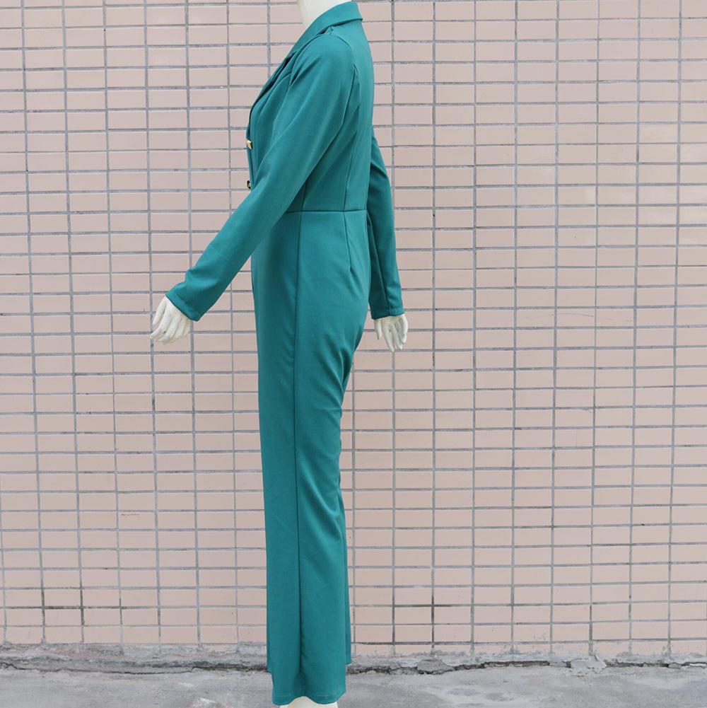 Europejski i Amerykański Damski Kombinezon z Długim Rękawem Slim Fit z Klapami