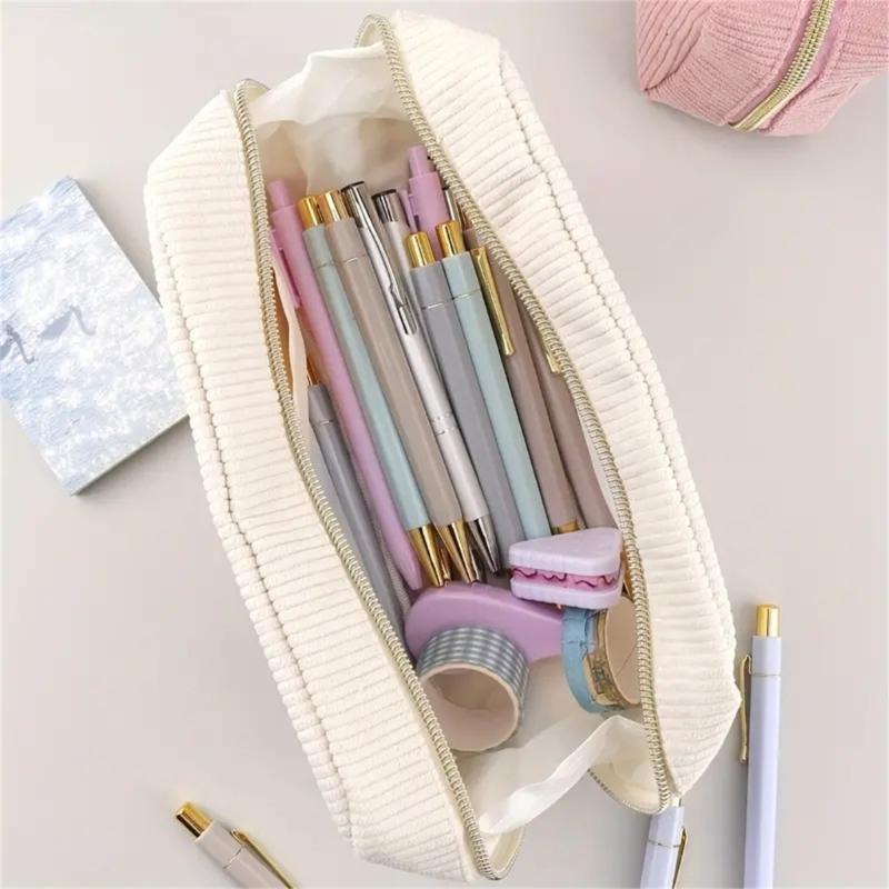 Large Corduroy Pencil Case High Capacity Pen Pouches Travel Makeup Bag Pen Organizers Storage Bag for Student Women Girl