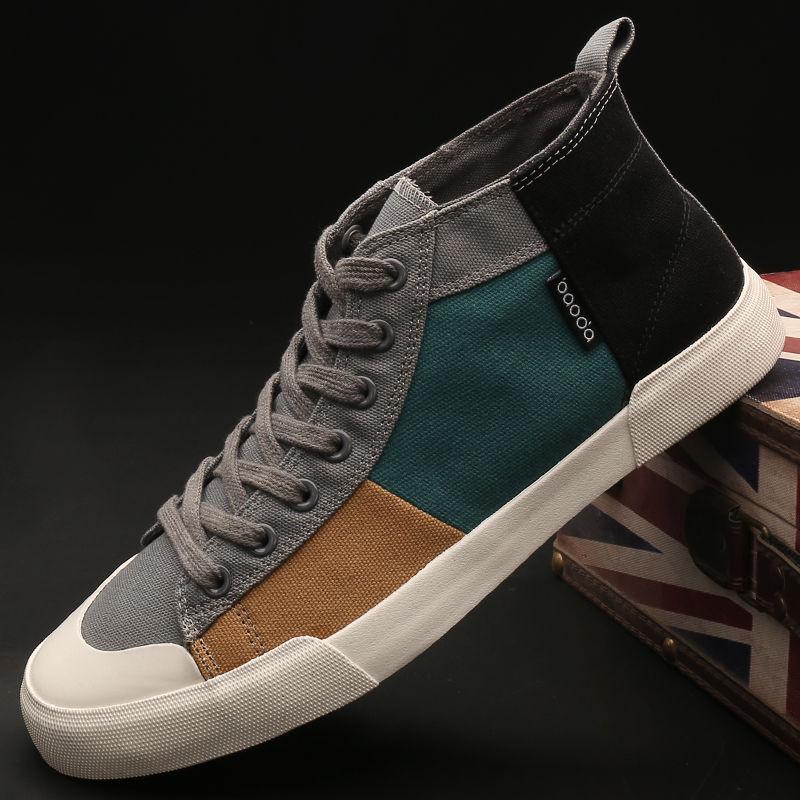 Men's Trendy Retro Korean Style High-Top Canvas Shoes – Versatile, Breathable, Lace-Up