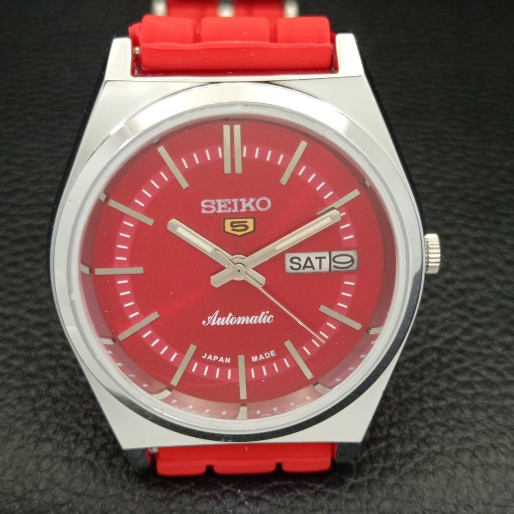 REFURBISHED VINTAGE SEIKO 5 AUTOMATIC 6309A JAPAN MENS RED DIAL WATCH a434692-2