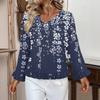Dámský ležérní módní top s volánky, výstřihem do V, potiskem a dlouhým rukávem