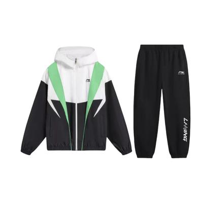 Li Ning Kapuzen-Bestickter Reißverschluss Mode Lässiger Sportanzug Unisex Anzüge Schwarz AFDU033-1+YKLU208-1