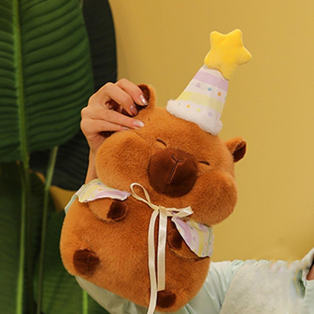 Birthday Hat Capybara Plush Doll Simulation Capibara Fluffty Doll Capybara Plush Toy Birthday Gift