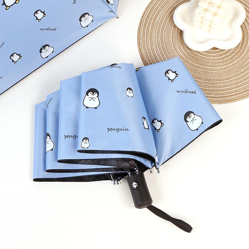 Cartoon Black Glue Automatic Umbrella - Sun Protection for Students, Sunny & Rainy Dual-Use