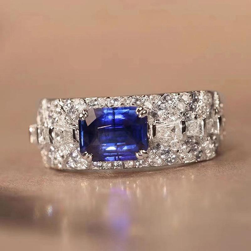 

New Square Geometric Blue Zircon Shining High End Ring with Women s Design Sense, Trendy and Personalized Zircon Accessories 10