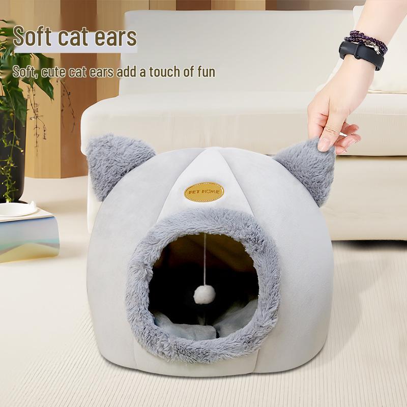 Cozy Winter Cat Bed: Thick, All-Season Semi-Enclosed Pet House