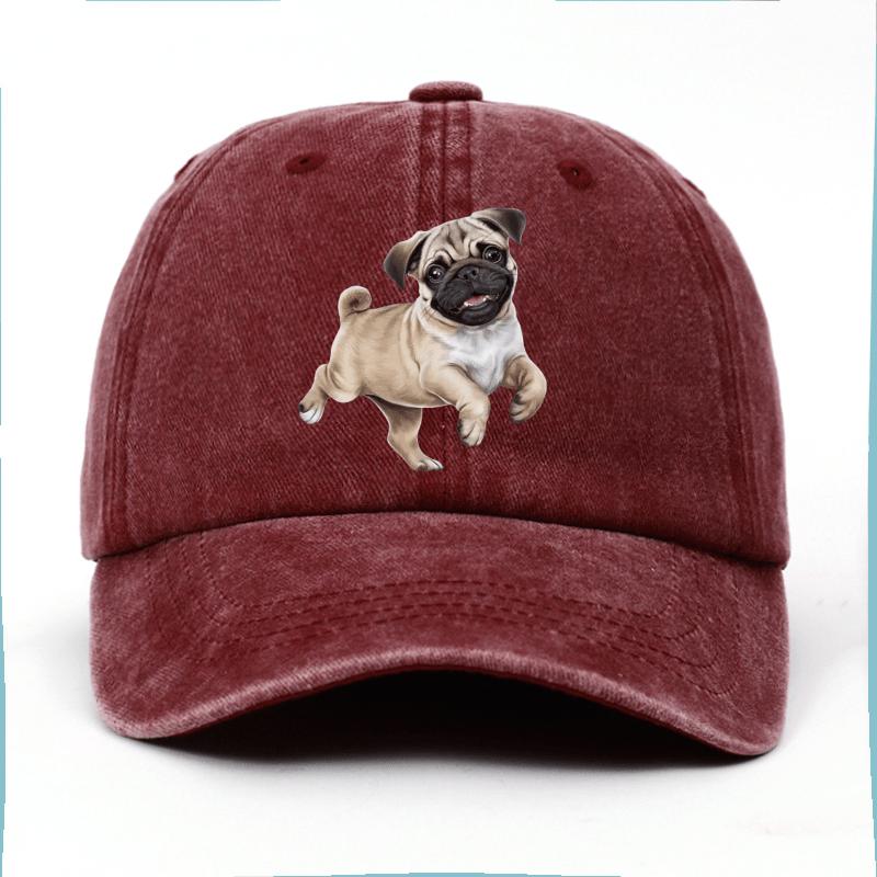 Cute Running Pug Dog Baseball Cap Cotton Adjustable Casual Hat for Pet Lovers Unisex