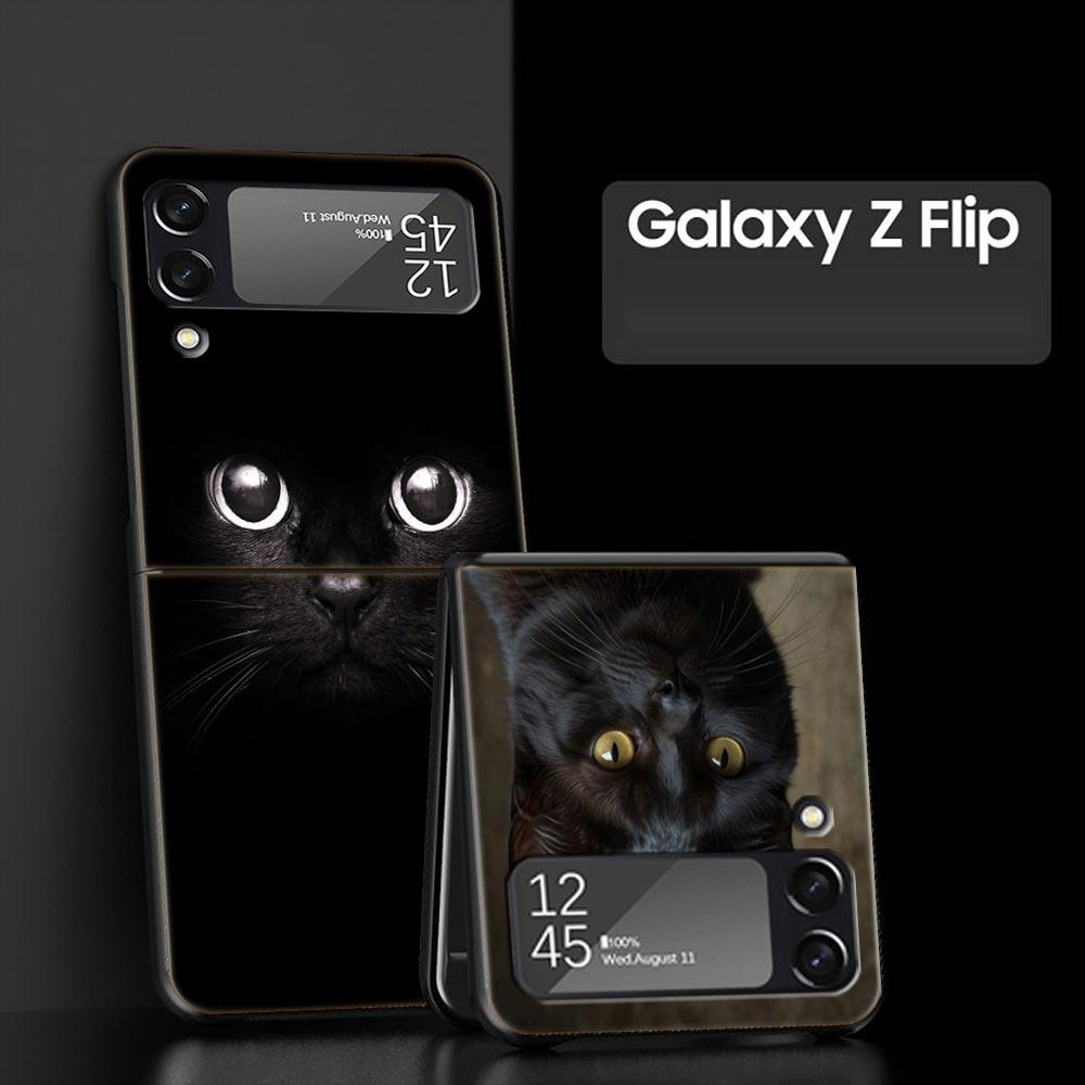 Phone Case for Samsung Galaxy Z Flip 3 4 5 6 Folding Black Shell Black Cat For Samsung Z Flip4 Flip5 PC Hard Cover
