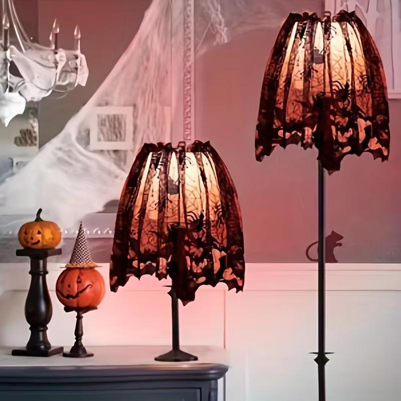 Halloween spider web lampshade cover -20X60 inch black lace ribbon design, battery free, suitable for holiday party decoration